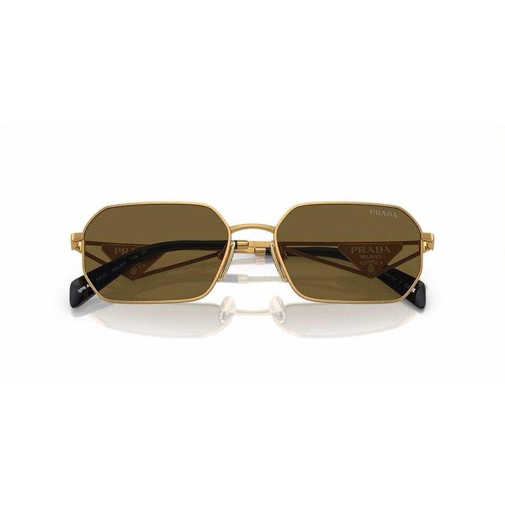 PRADA PR A51S 15N01T Matte Gold Dark Brown Lens Unisex Sunglasses AUTHENTIC - Picture 3 of 9